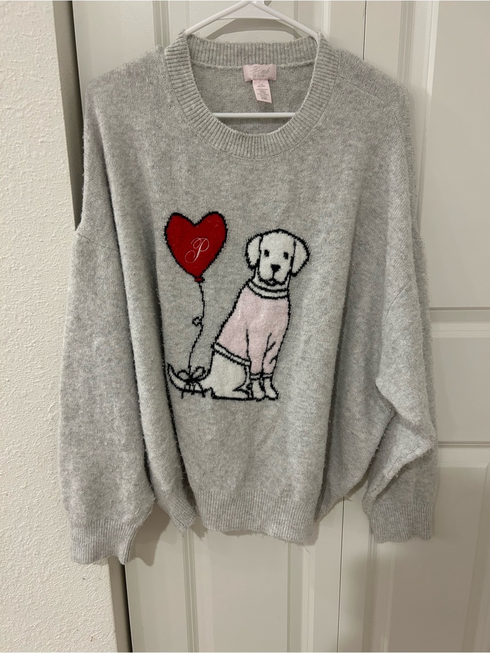 VS PINK Dog & Heart Crewneck Oversized Sweater Gray